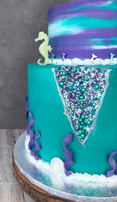 Mermaid sprinkle geode cake